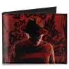 Canvas Bi-Fold Wallet - Freddy Pose2 + Hand Scratching Quote Scrawls Reds Black