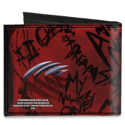 Canvas Bi-Fold Wallet - Freddy Pose2 + Hand Scratching Quote Scrawls Reds Black