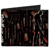 Canvas Bi-Fold Wallet - FRIDAY THE 13TH Jason Machete Pose Bloody Tools Black Grays Reds