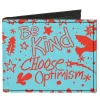 Canvas Bi-Fold Wallet - GRATEFUL OPTIMISM BE KIND Icons Collage Blue/Red