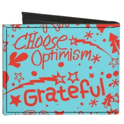 Canvas Bi-Fold Wallet - GRATEFUL OPTIMISM BE KIND Icons Collage Blue/Red
