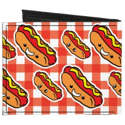 Canvas Bi-Fold Wallet - Hot Dogs Buffalo Plaid White Red