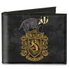 Canvas Bi-Fold Wallet - HUFFLEPUFF Badger Crest + DEDICATION PATIENCE LOYALTY Banner Grays Golds