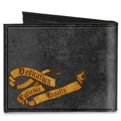 Canvas Bi-Fold Wallet - HUFFLEPUFF Badger Crest + DEDICATION PATIENCE LOYALTY Banner Grays Golds