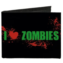 Canvas Bi-Fold Wallet - I "Heart" ZOMBIES Bold Splatter Black Green Red