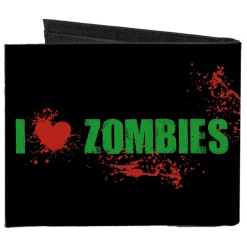 Canvas Bi-Fold Wallet - I "Heart" ZOMBIES Bold Splatter Black Green Red