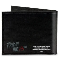 Canvas Bi-Fold Wallet - Jason Mask3 CLOSE-UP + FRIDAY THE 13th Black Grays Red