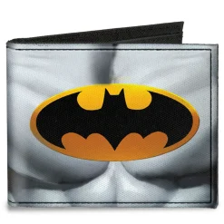 Canvas Bi-Fold Wallet - Justice Leaue Supreme Team Batman Chest Logo Grays Yellow Black
