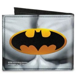 Canvas Bi-Fold Wallet - Justice Leaue Supreme Team Batman Chest Logo Grays Yellow Black