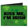 Canvas Bi-Fold Wallet - KISS ME, I'M IRISH! Clovers Kisses Greens Black
