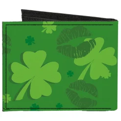 Canvas Bi-Fold Wallet - KISS ME, I'M IRISH! Clovers Kisses Greens Black
