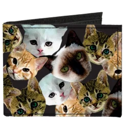Canvas Bi-Fold Wallet - Kitten Faces Scattered Black