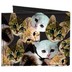 Canvas Bi-Fold Wallet - Kitten Faces Scattered Black