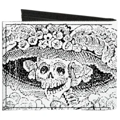 Canvas Bi-Fold Wallet - La Catrina Black White