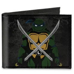 Canvas Bi-Fold Wallet - Leonardo Crossed Katana Dark Pose Black Grays