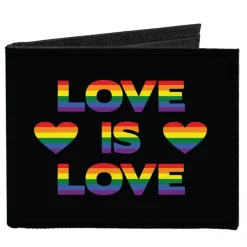 Canvas Bi-Fold Wallet - LOVE IS LOVE Heart Black Rainbow