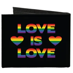 Canvas Bi-Fold Wallet - LOVE IS LOVE Heart Black Rainbow