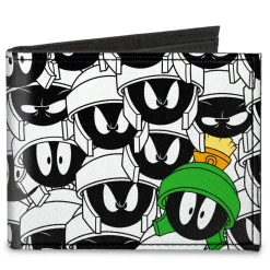 Canvas Bi-Fold Wallet - Marvin the Martian Expressions Stacked White Black Green Yellows