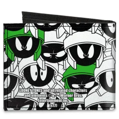 Canvas Bi-Fold Wallet - Marvin the Martian Expressions Stacked White Black Green Yellows