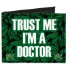 Canvas Bi-Fold Wallet - Marijauna Leaves Stacked TRUST ME I'M A DOCTOR Black Green White