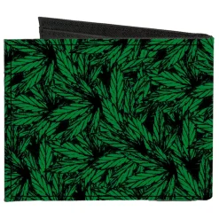 Canvas Bi-Fold Wallet - Marijauna Leaves Stacked TRUST ME I'M A DOCTOR Black Green White