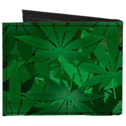Canvas Bi-Fold Wallet - Marijuana Leaves Stacked