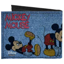 Canvas Bi-Fold Wallet - MICKEY MOUSE 4-Mousercise Poses Denim Blues Red