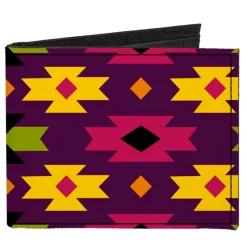 Canvas Bi-Fold Wallet - Mini Navajo Purple Yellow Pink Green