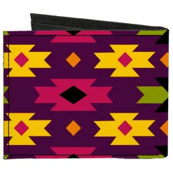 Canvas Bi-Fold Wallet - Mini Navajo Purple Yellow Pink Green