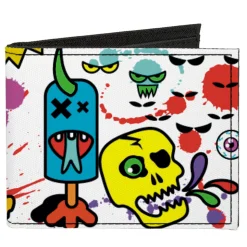 Canvas Bi-Fold Wallet - Monsters White