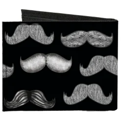 Canvas Bi-Fold Wallet - Mustache Sketch Black White