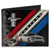 Canvas Bi-Fold Wallet - Mustang Tri-Bar Logo Diagonal Stripe Blueprint Black Red White Blue