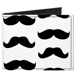 Canvas Bi-Fold Wallet - Mustaches White Black