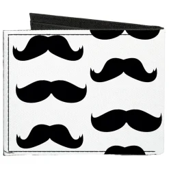 Canvas Bi-Fold Wallet - Mustaches White Black