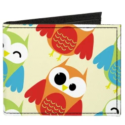 Canvas Bi-Fold Wallet - Owl Eyes Yellow Reds Blues