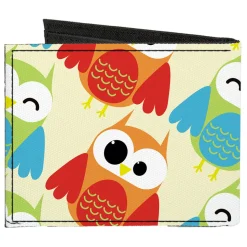 Canvas Bi-Fold Wallet - Owl Eyes Yellow Reds Blues