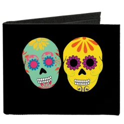 Canvas Bi-Fold Wallet - Painted Sugar Skulls Black Multi Color