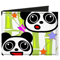 Canvas Bi-Fold Wallet - Panda Bear Cartoon Bamboo White Greens Multi Color