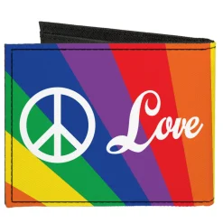 Canvas Bi-Fold Wallet - PEACE and LOVE Rainbow Rays Multi Color White
