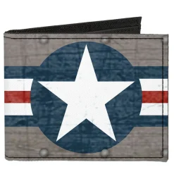 Canvas Bi-Fold Wallet - Pin Up Girl Poses CLOSE-UP Star & Stripes Gray Blue White Red