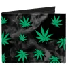 Canvas Bi-Fold Wallet - Pot Leaves Black Smoke Green