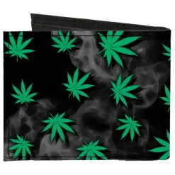 Canvas Bi-Fold Wallet - Pot Leaves Black Smoke Green