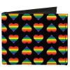 Canvas Bi-Fold Wallet - Rainbow Hearts Flip Black Multi Color