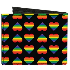 Canvas Bi-Fold Wallet - Rainbow Hearts Flip Black Multi Color