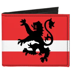 Canvas Bi-Fold Wallet - Rampant Lion Repeat Stripes Red White Black
