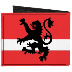Canvas Bi-Fold Wallet - Rampant Lion Repeat Stripes Red White Black