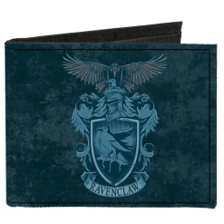 Canvas Bi-Fold Wallet - RAVENCLAW Eagle Crest + LEARNING WIT WISDOM Banner Blues Golds