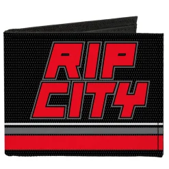 Canvas Bi-Fold Wallet - RIP CITY Stripe Mesh Black Gray Red