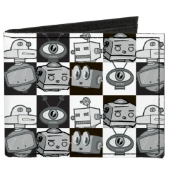 Canvas Bi-Fold Wallet - Robot Heads Checkers Black White