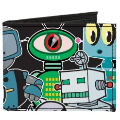 Canvas Bi-Fold Wallet - Robots CLOSE-UP Black